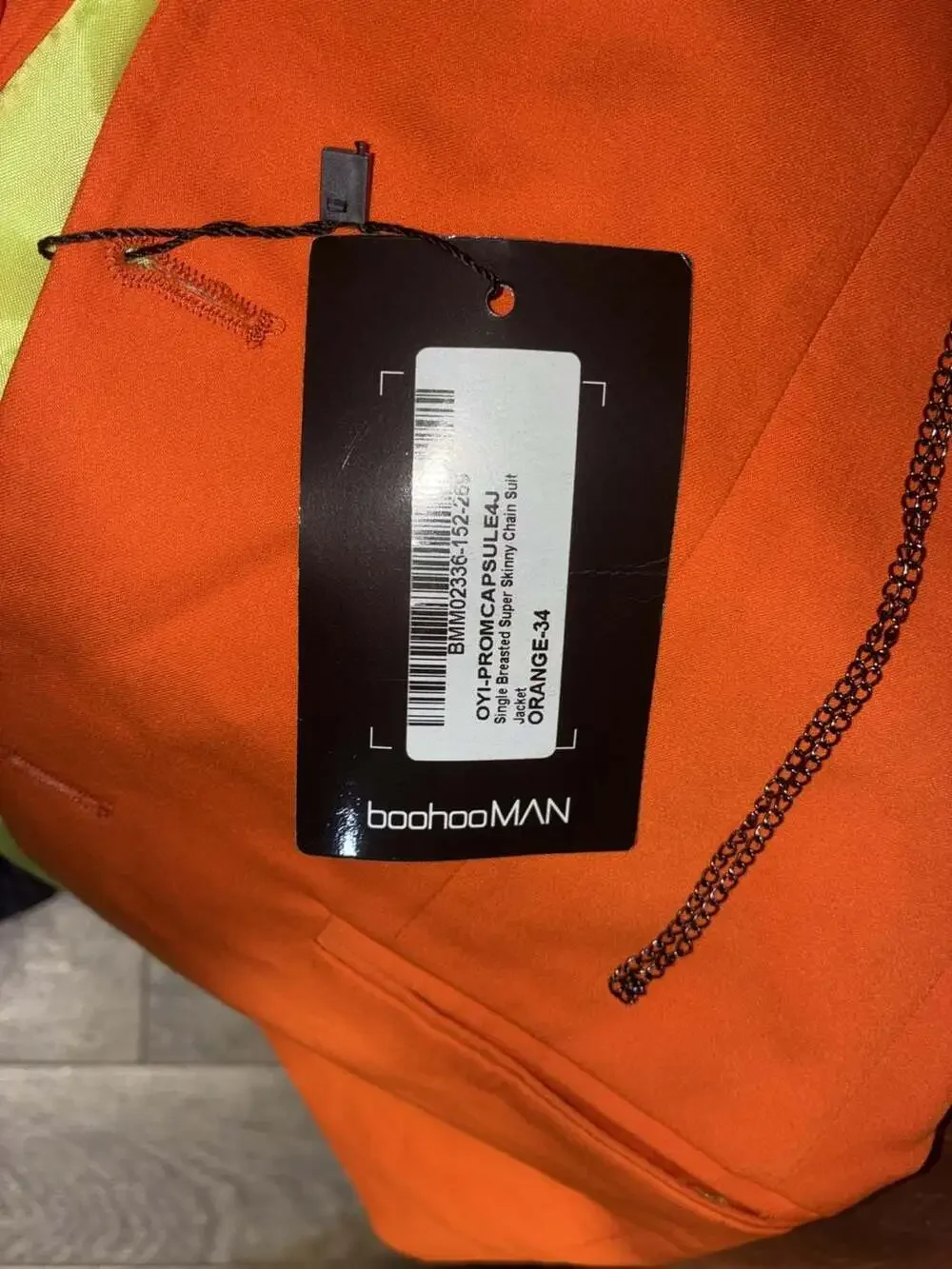 boohooMAN Single Breasted Super Skinny Chain Suit Jacket in Orange